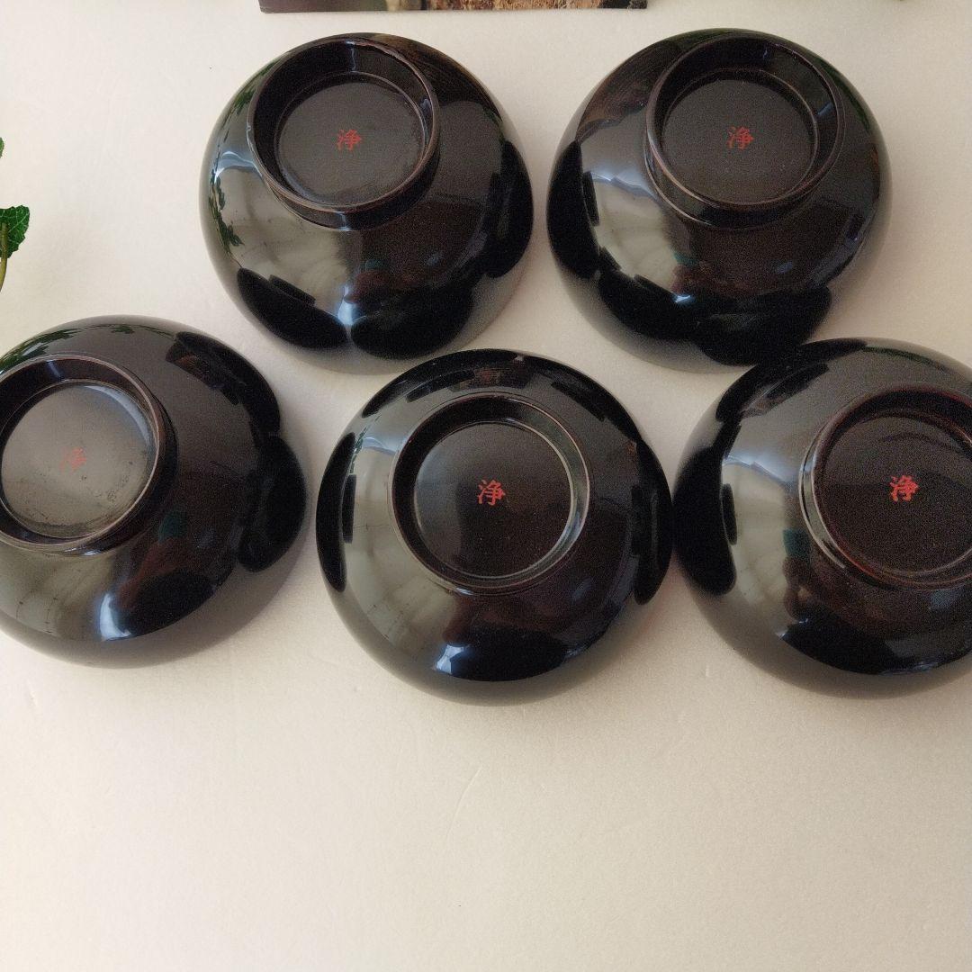 【未使用品】難有　5客セット　汁椀　浄法寺塗り　昭和レトロ　伝統工芸品　漆　木製