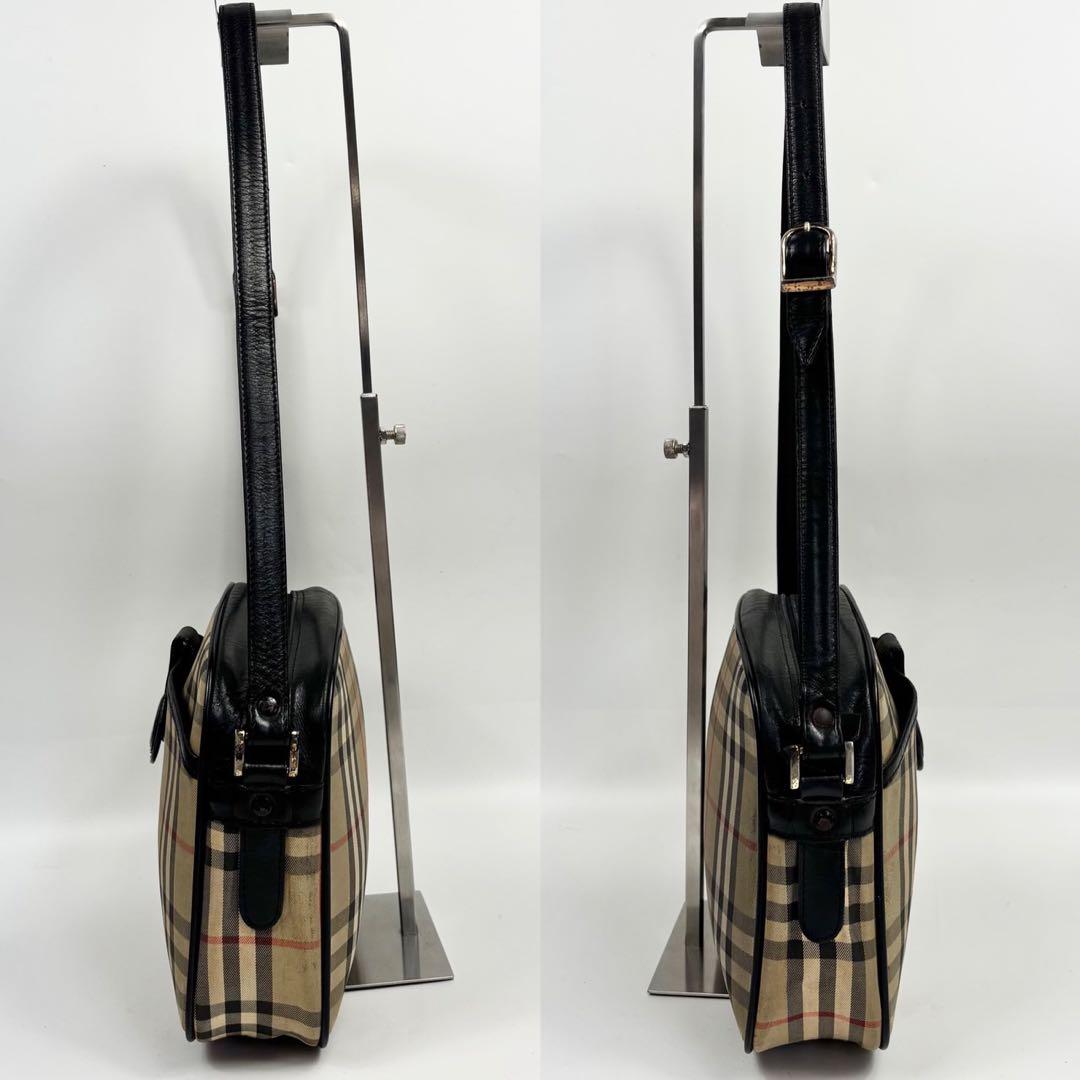 レア　バーバリー ショルダーバッグ ノバチェック シャドーホース　ホースロゴ　黒