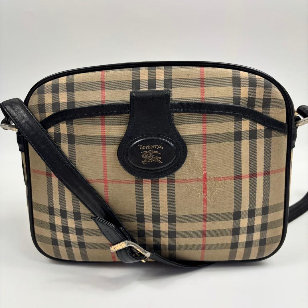 レア　バーバリー ショルダーバッグ ノバチェック シャドーホース　ホースロゴ　黒