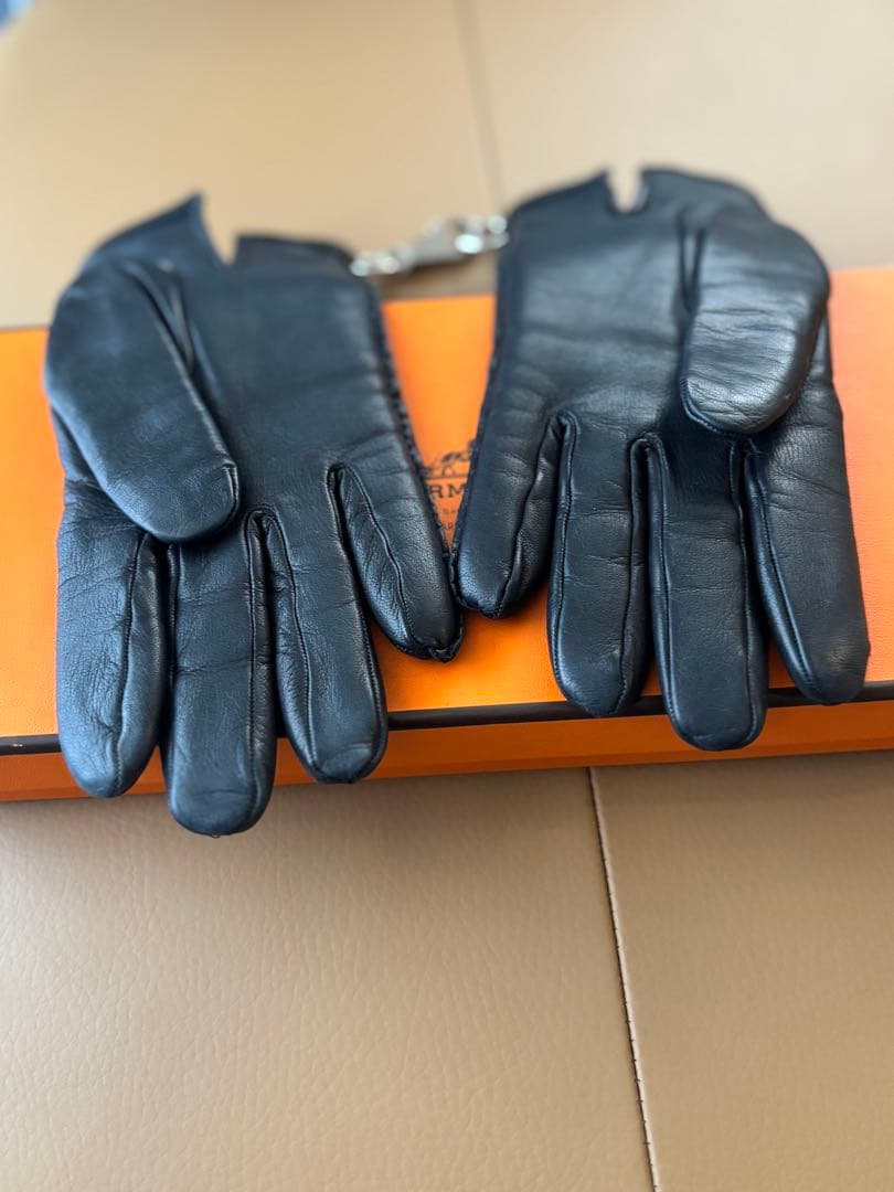 HERMES エルメス　手袋　グローブ　レザー　カシミア 71/2