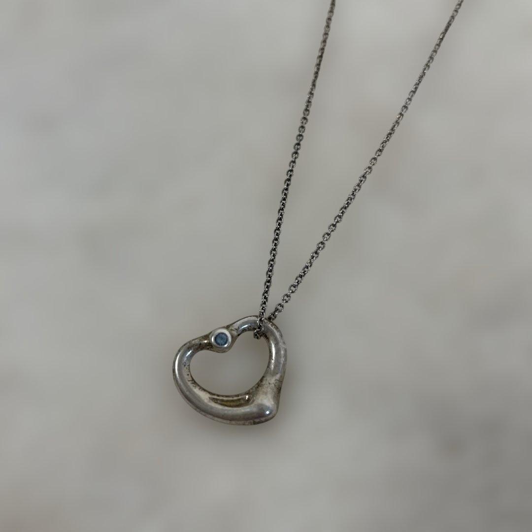 ティファニー ネックレス オープンハート シルバーアクアマリン ブルー