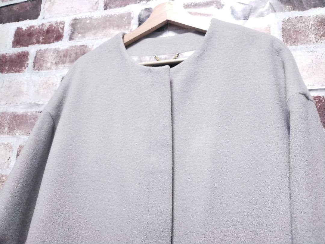 極美品 UNTITLED ミドル丈 カシミヤ混 ノーカラー コクーン コート