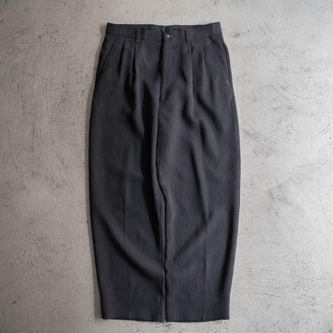 【希少タイプ】 00s old ブラック プリーツ ツータック ワイドスラックス