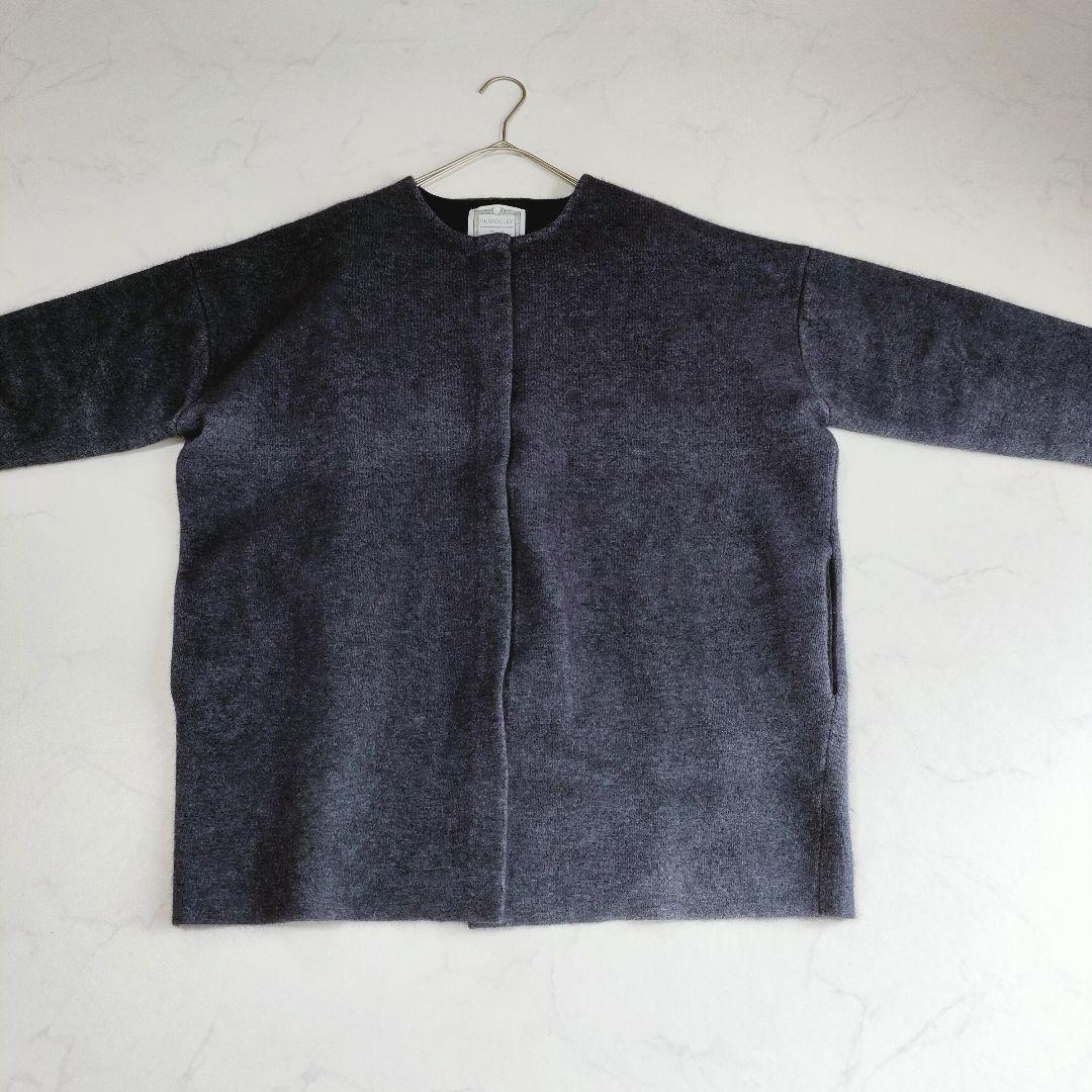 BEARDSLEY ビアズリー 洗えるニットコート ネイビー ノーカラー