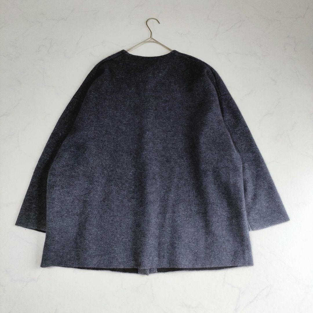 BEARDSLEY ビアズリー 洗えるニットコート ネイビー ノーカラー