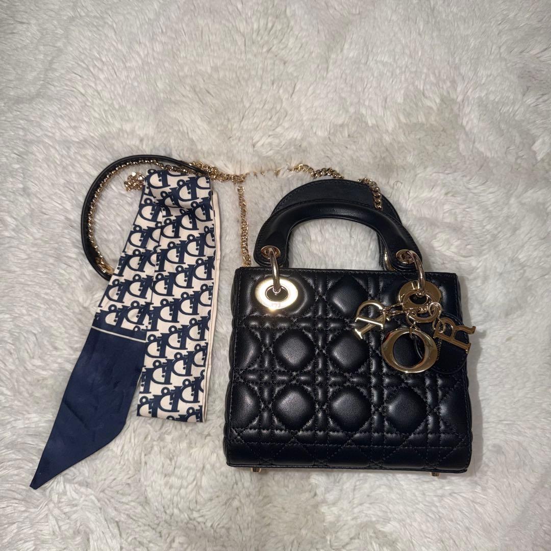 美品Dior レディディオール ミニ ブラック×ゴールド 箱・巾着・ミッツァ付