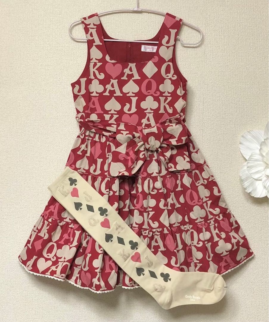 ま*ん様 シャーリーテンプル　復刻版トランプ柄ジャンパースカート　140cm赤×