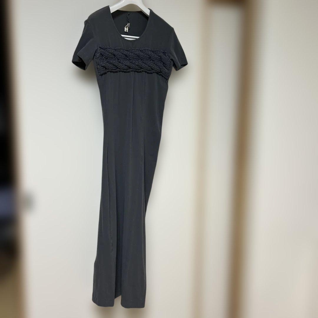 コムデギャルソン グレー 半袖 ワンピース 編み込みデザイン