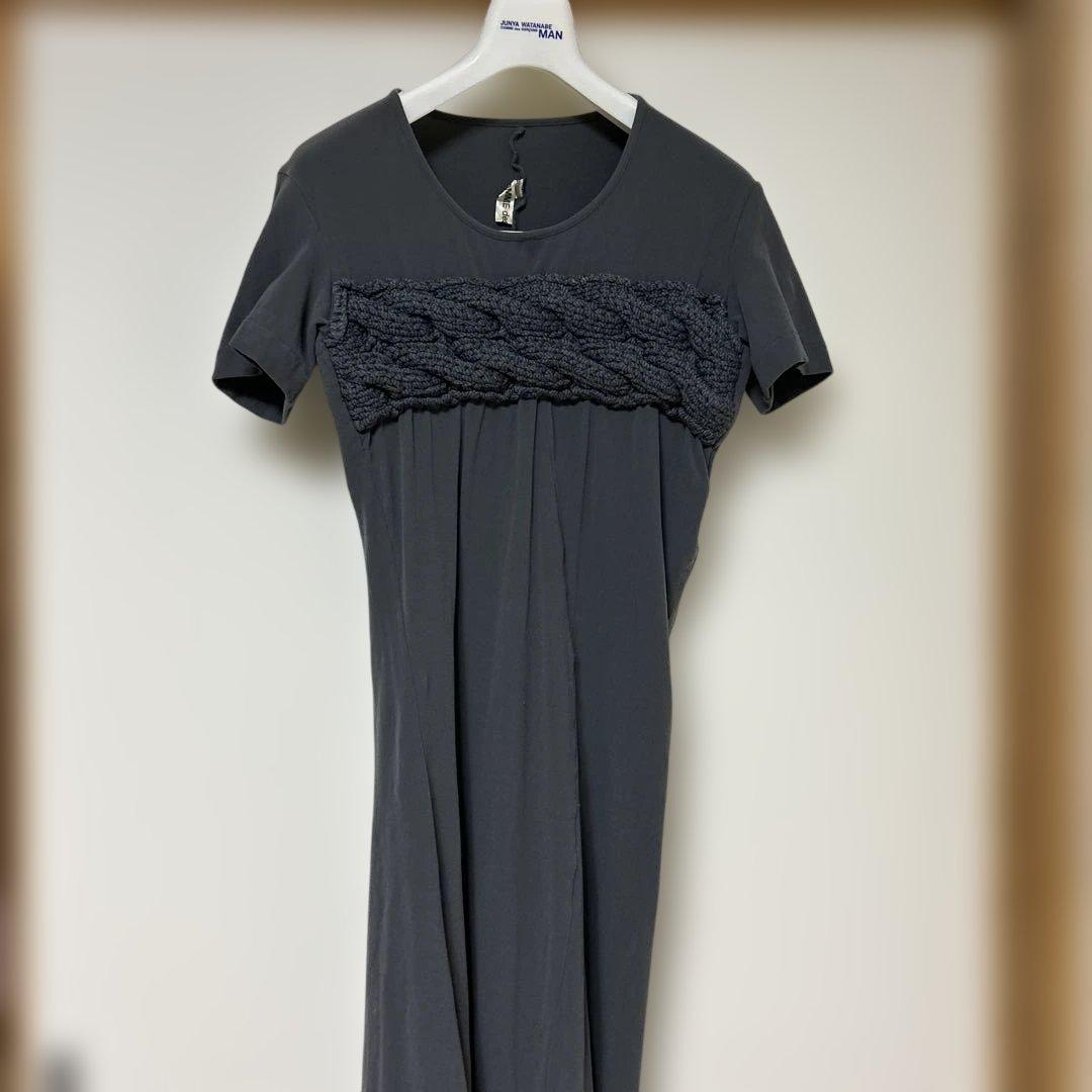 コムデギャルソン グレー 半袖 ワンピース 編み込みデザイン
