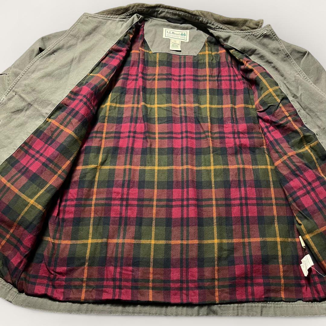 L.L.Bean ハンティングジャケット グリーン 襟コーデュロイ 裏地チェック