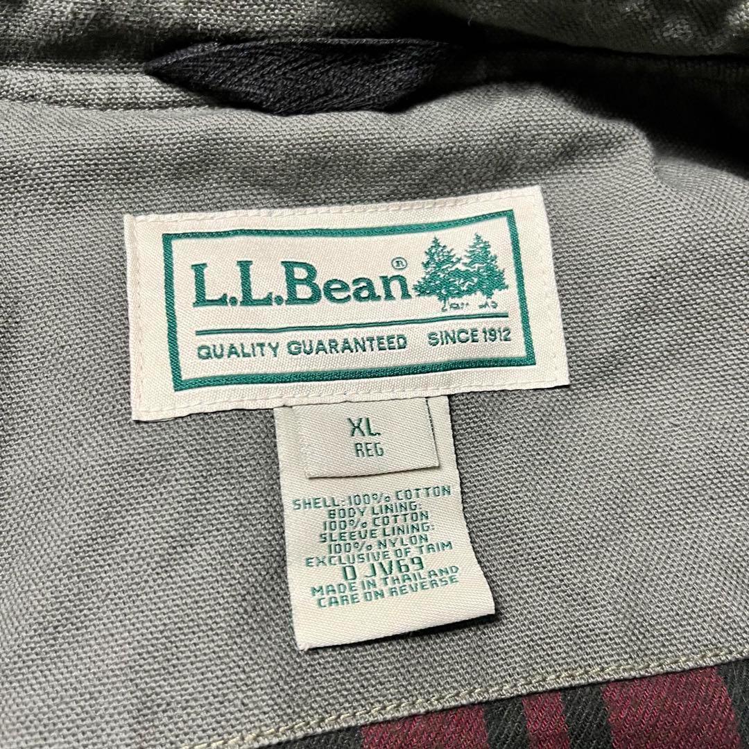 L.L.Bean ハンティングジャケット グリーン 襟コーデュロイ 裏地チェック