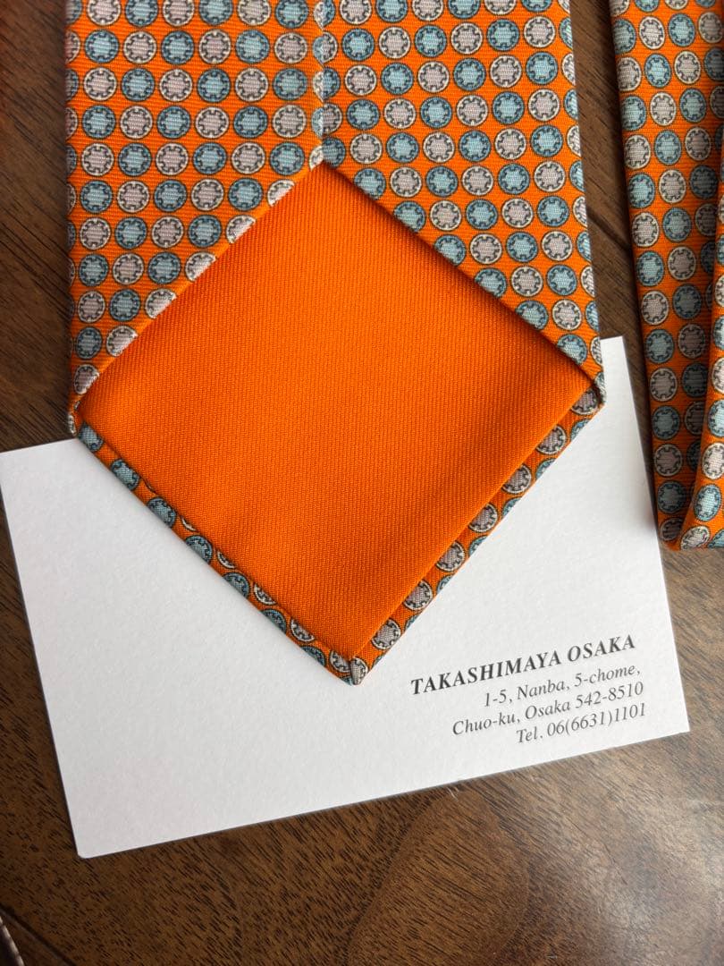 HERMES 正規店購入　エルメス　ネクタイ　オレンジ系　8センチタイプ