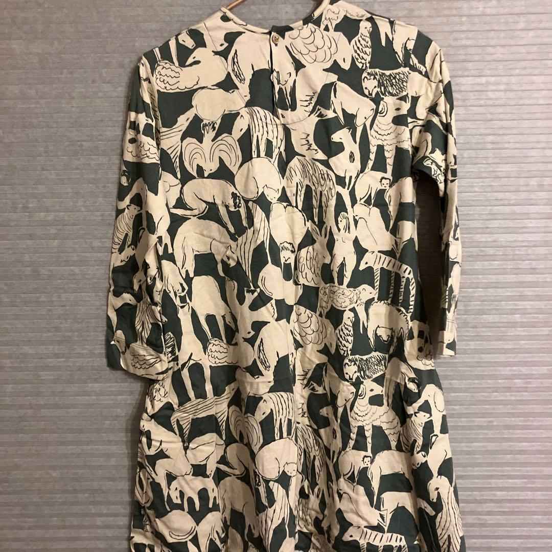 動物柄コットン七分袖ワンピース