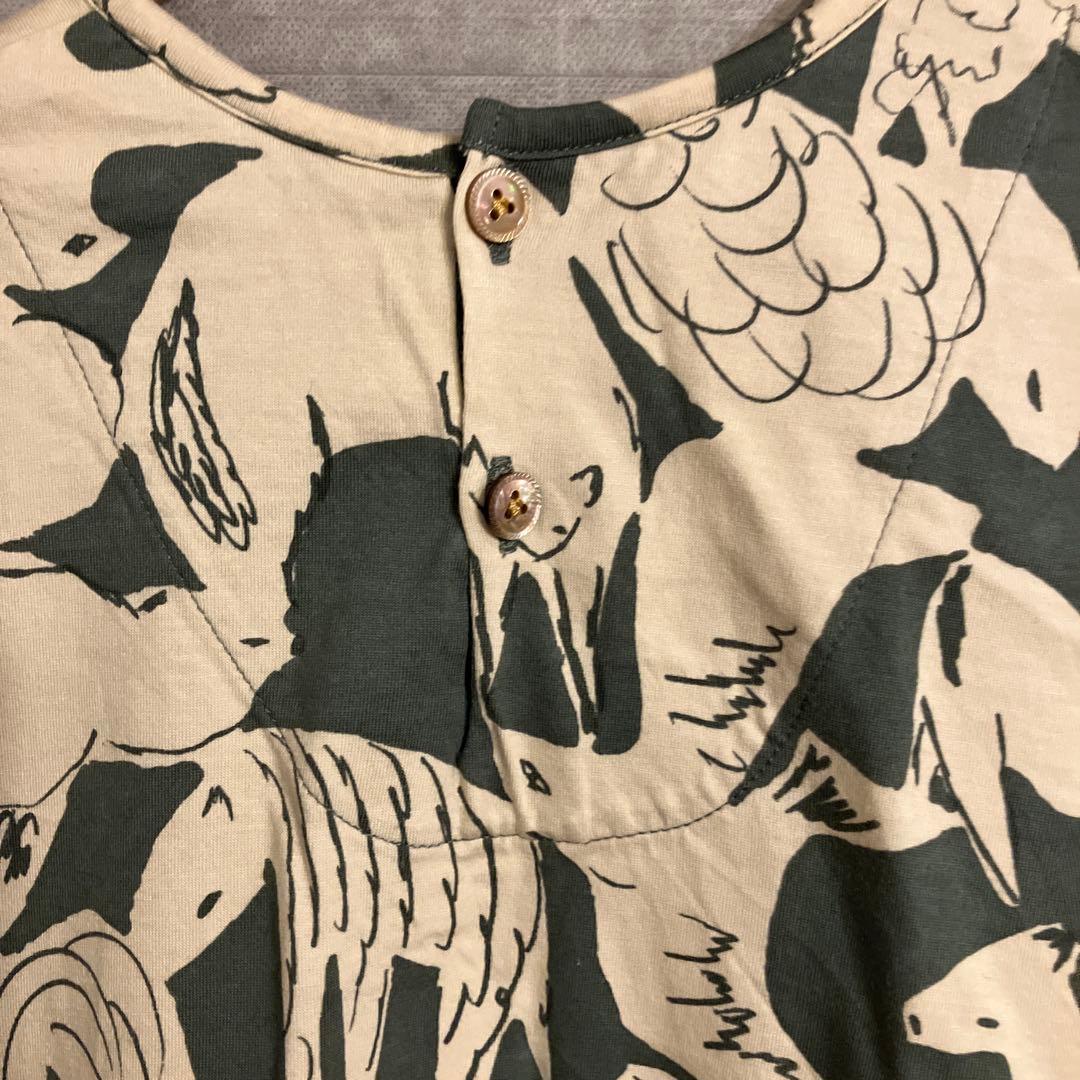 動物柄コットン七分袖ワンピース