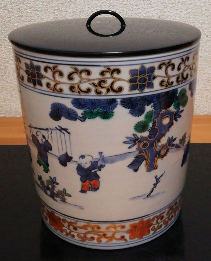 膳所焼　陽炎園　染付　水指　共箱　共布　茶道具