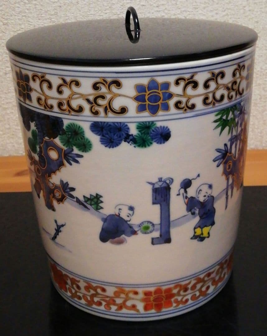 膳所焼　陽炎園　染付　水指　共箱　共布　茶道具