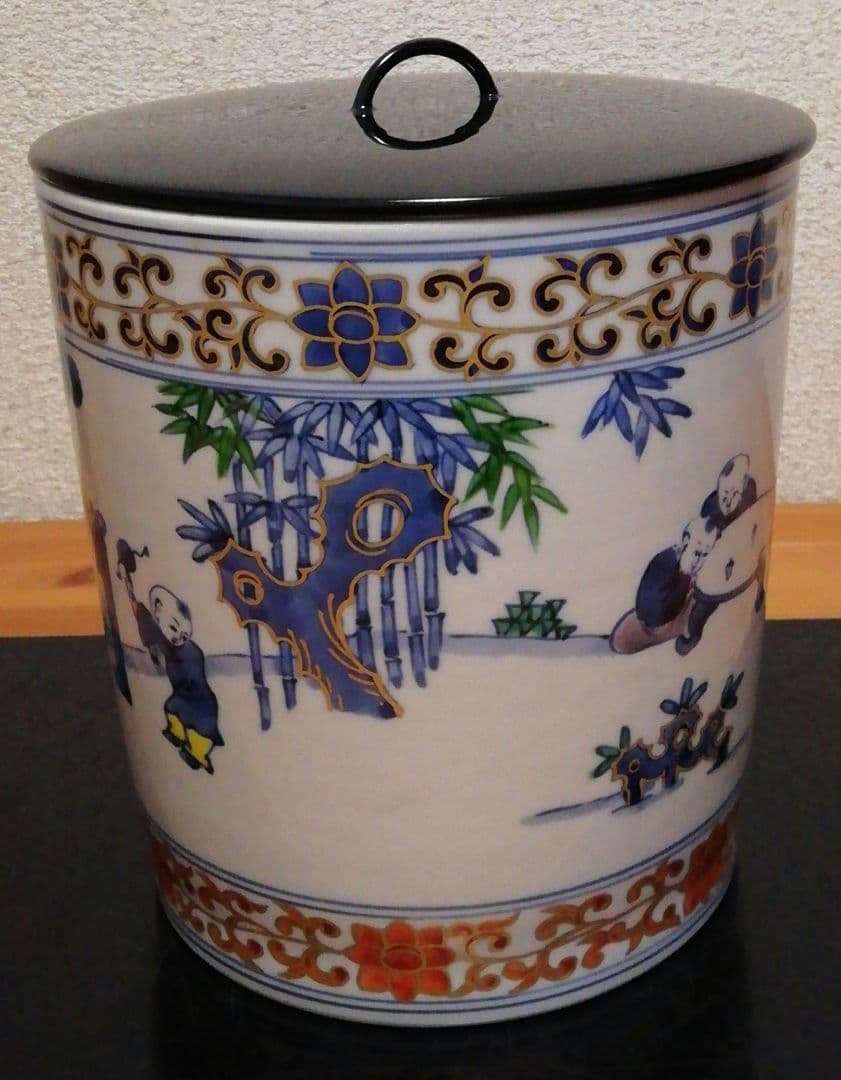 膳所焼　陽炎園　染付　水指　共箱　共布　茶道具