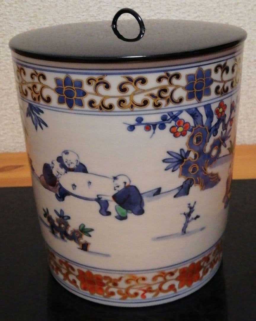 膳所焼　陽炎園　染付　水指　共箱　共布　茶道具