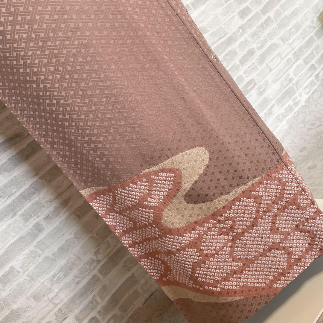 訪問着　フルセット　花　観世水　鹿の子絞り　相良刺繍　手刺繍　着物　L2