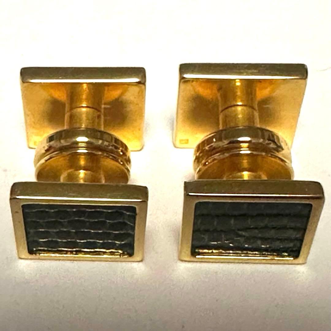 エルメス　HERMES　カフスボタン 　カフリンクス　リザード　グリーン　メタル