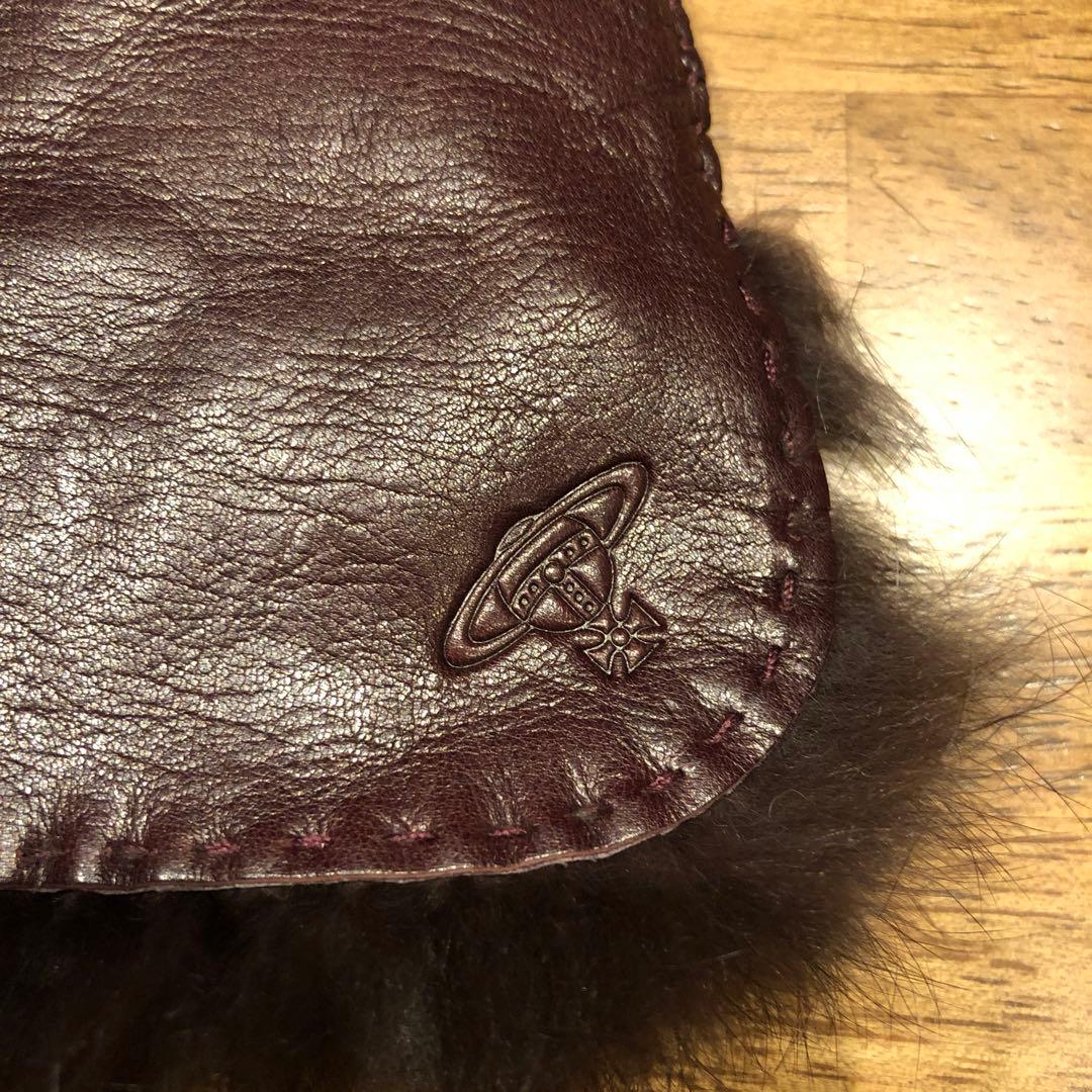 【未使用】レザー ファー付き手袋 ダークブラウン