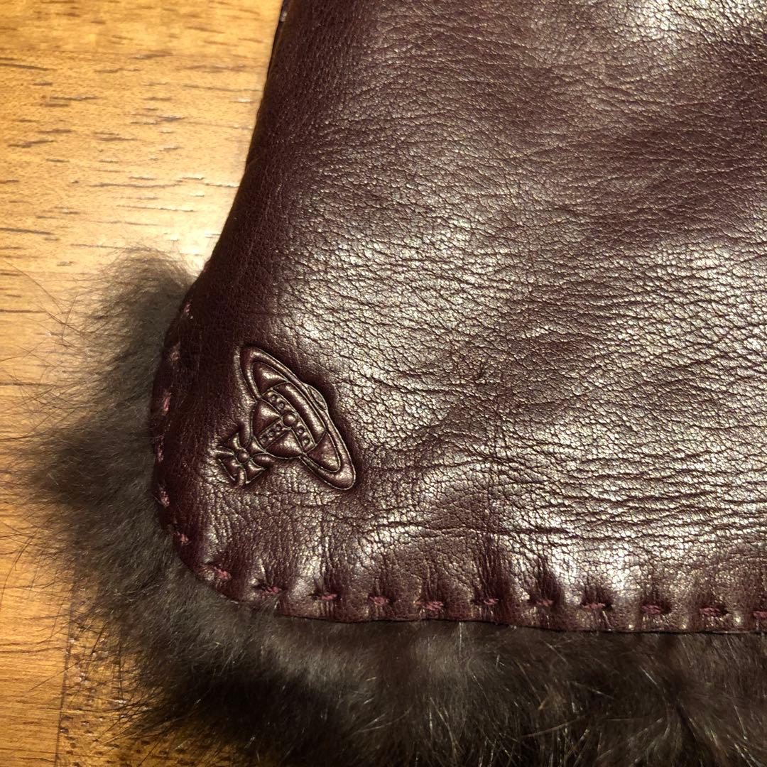 【未使用】レザー ファー付き手袋 ダークブラウン