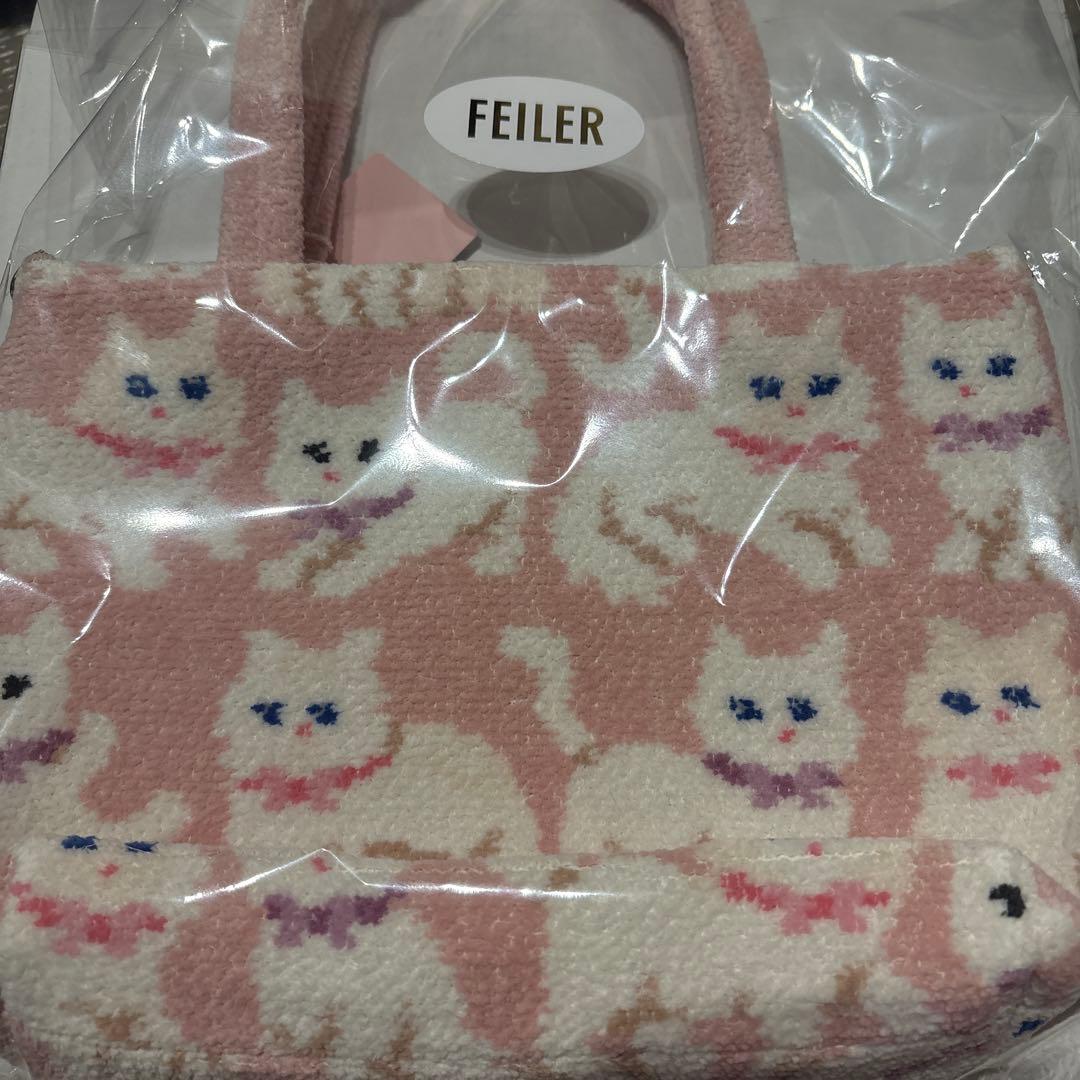 フェイラー　モフモフネコちゃん　トートバッグ　ピンク