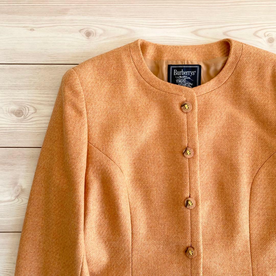 未使用 ビンテージ バーバリー ウールカシミヤツイード ノーカラージャケット 9
