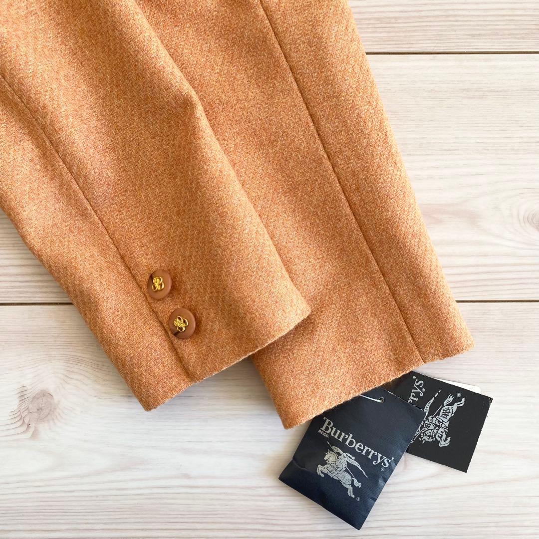 未使用 ビンテージ バーバリー ウールカシミヤツイード ノーカラージャケット 9