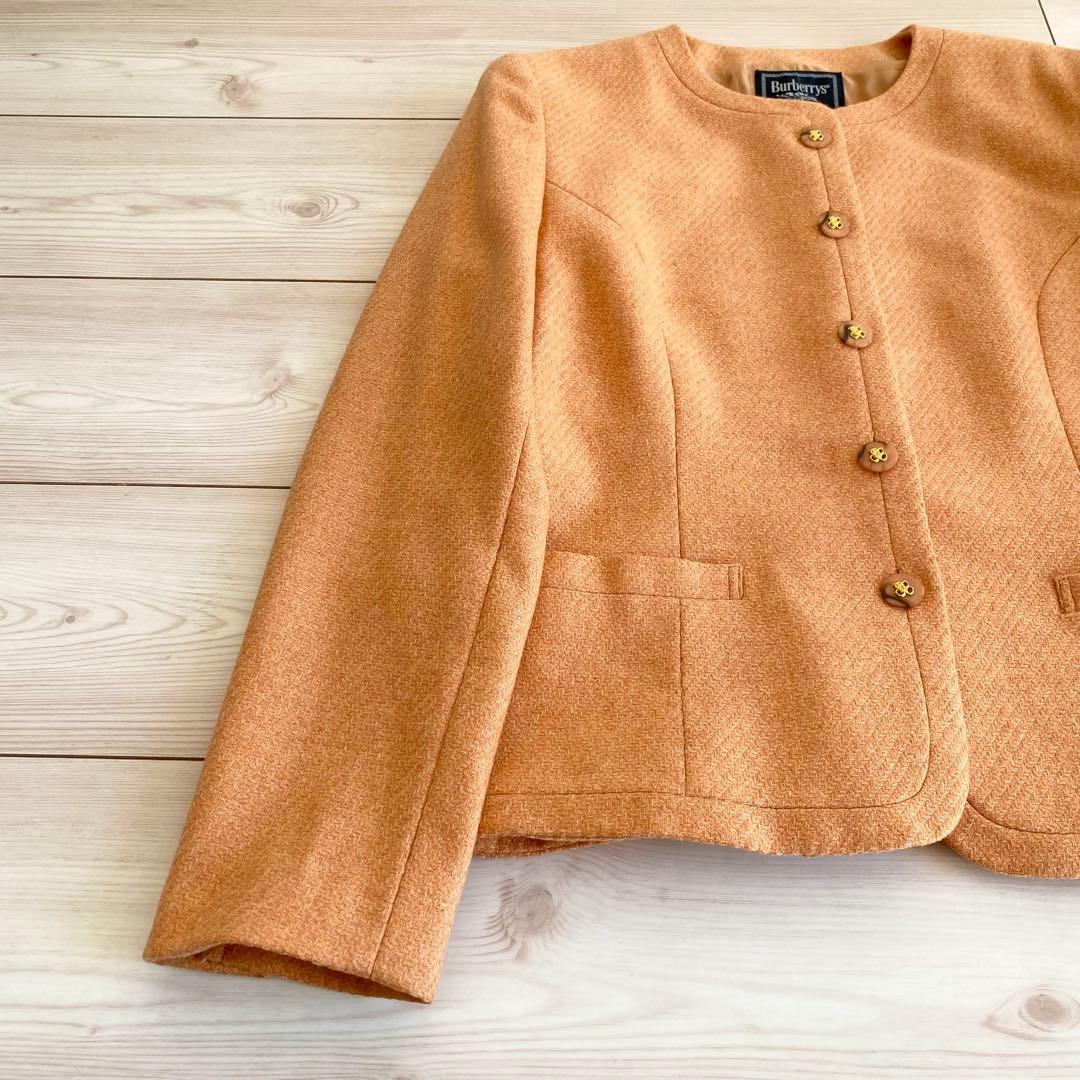 未使用 ビンテージ バーバリー ウールカシミヤツイード ノーカラージャケット 9