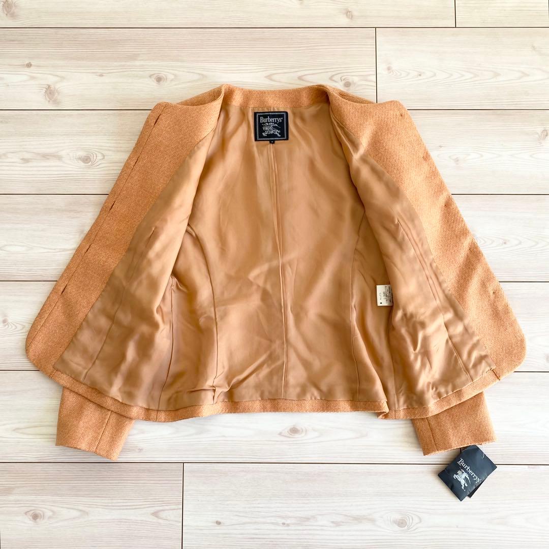 未使用 ビンテージ バーバリー ウールカシミヤツイード ノーカラージャケット 9
