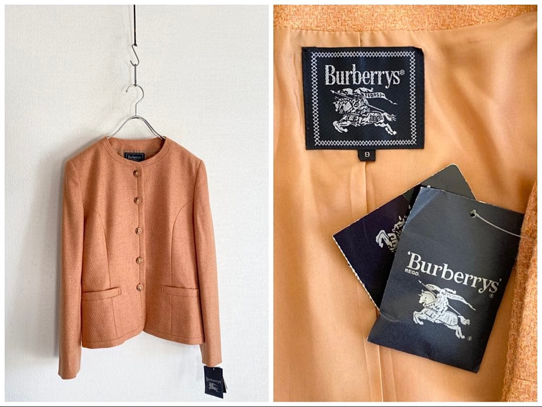 未使用 ビンテージ バーバリー ウールカシミヤツイード ノーカラージャケット 9