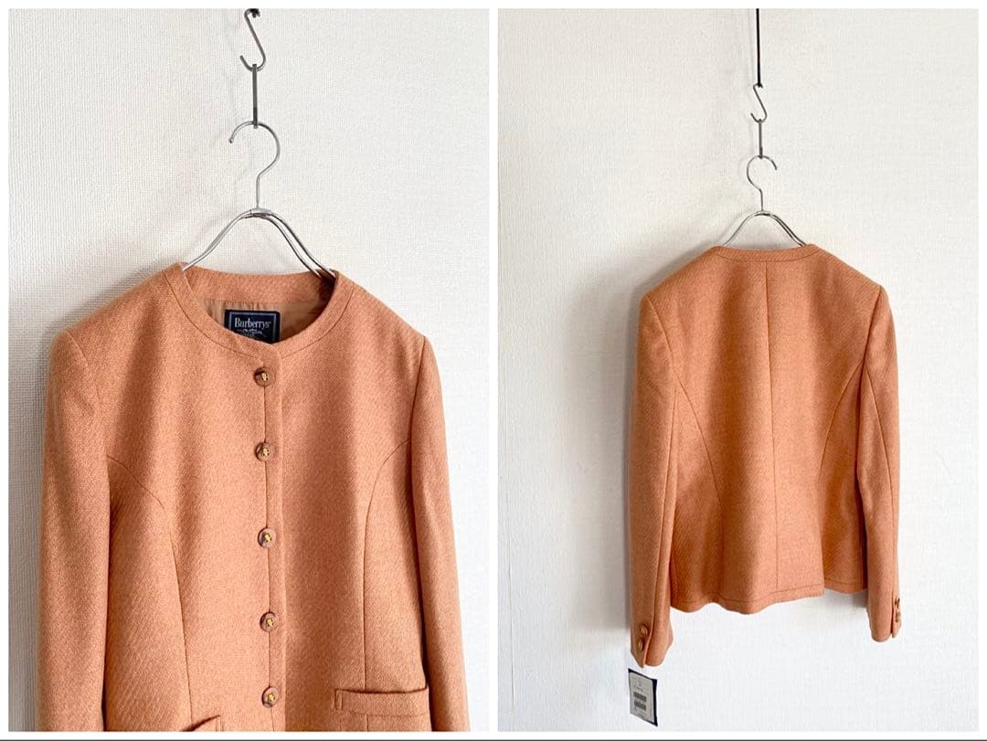 未使用 ビンテージ バーバリー ウールカシミヤツイード ノーカラージャケット 9