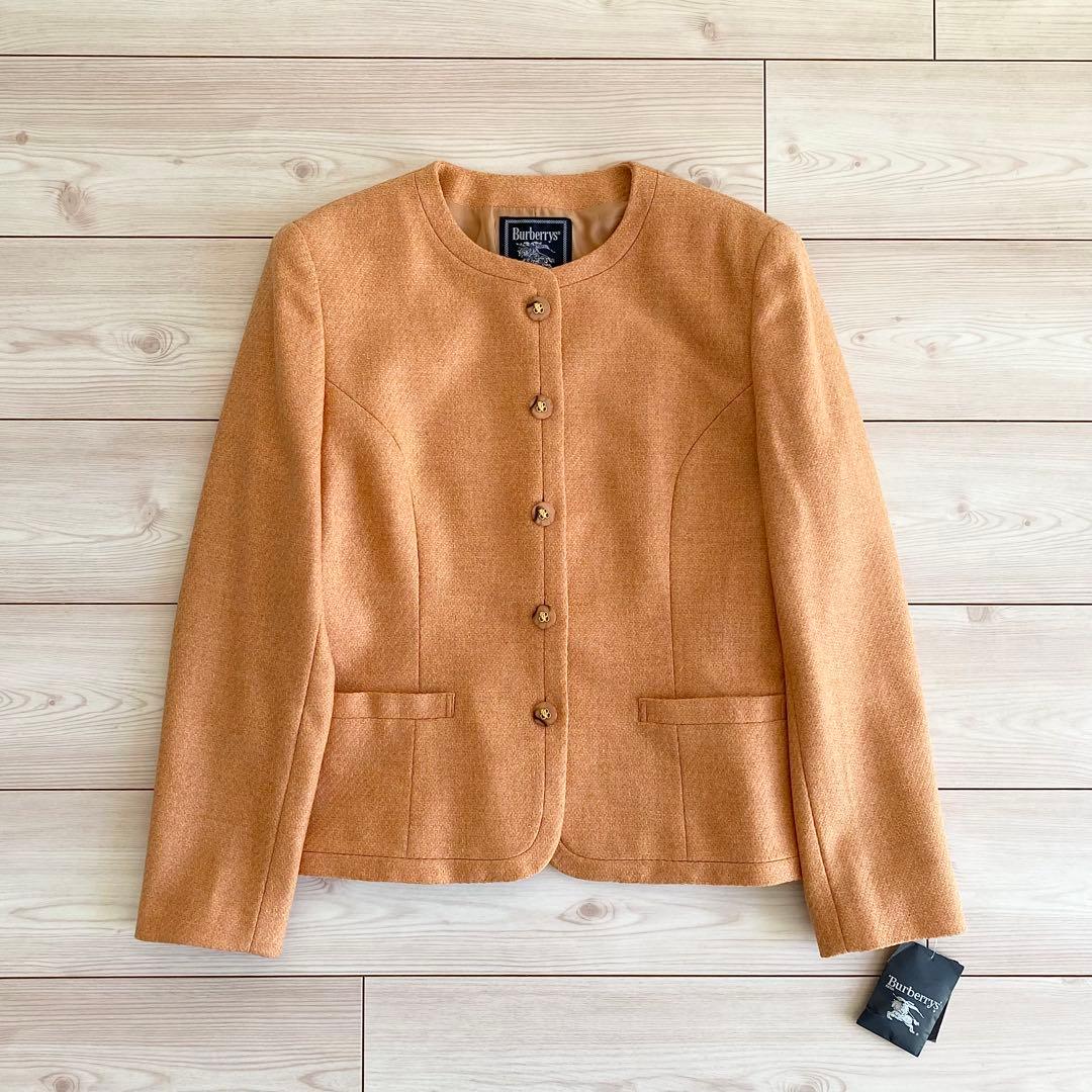 未使用 ビンテージ バーバリー ウールカシミヤツイード ノーカラージャケット 9