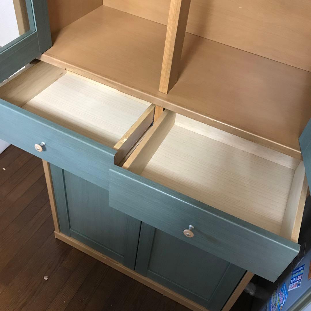 木製食器棚 (キッチン収納)ガラス扉付き