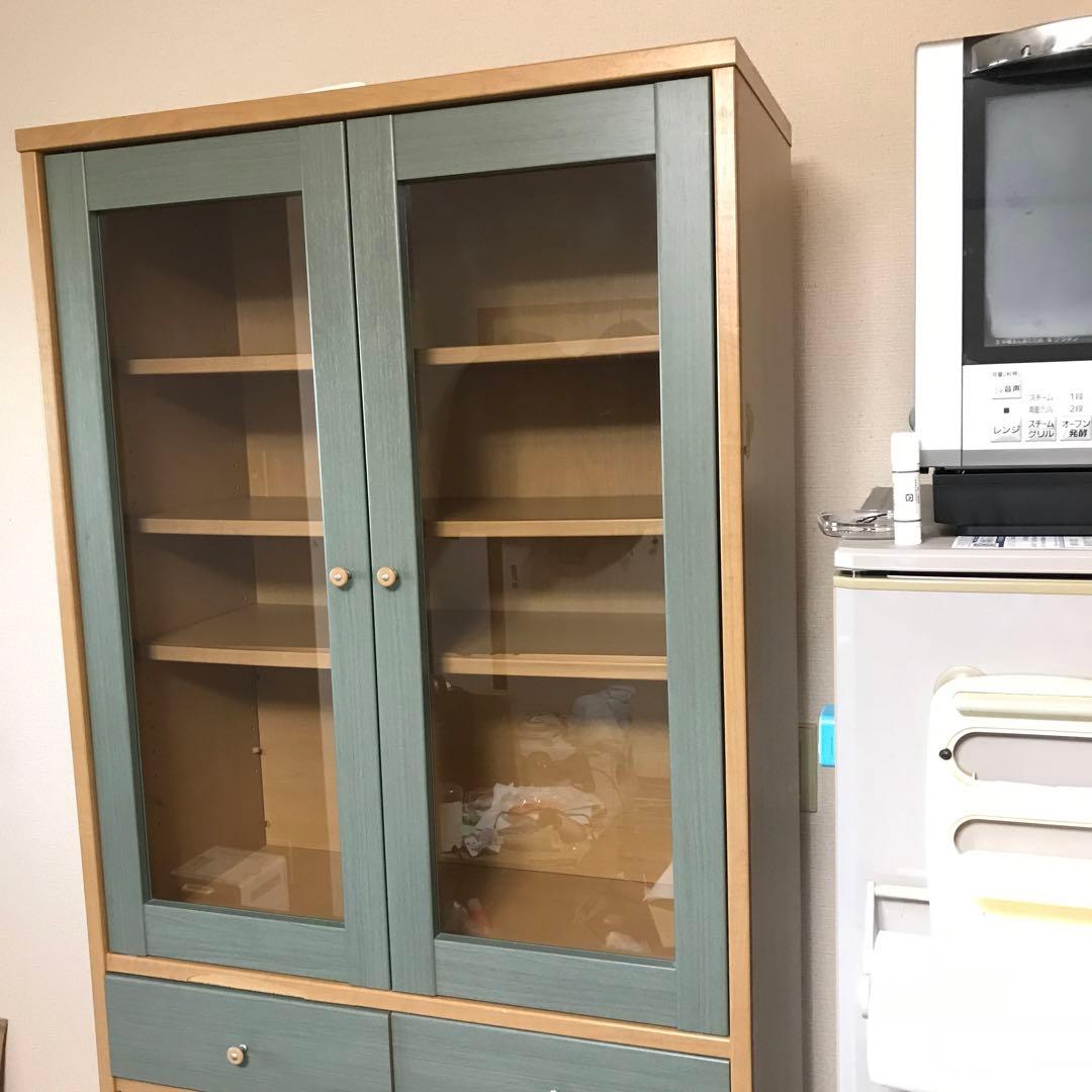 木製食器棚 (キッチン収納)ガラス扉付き