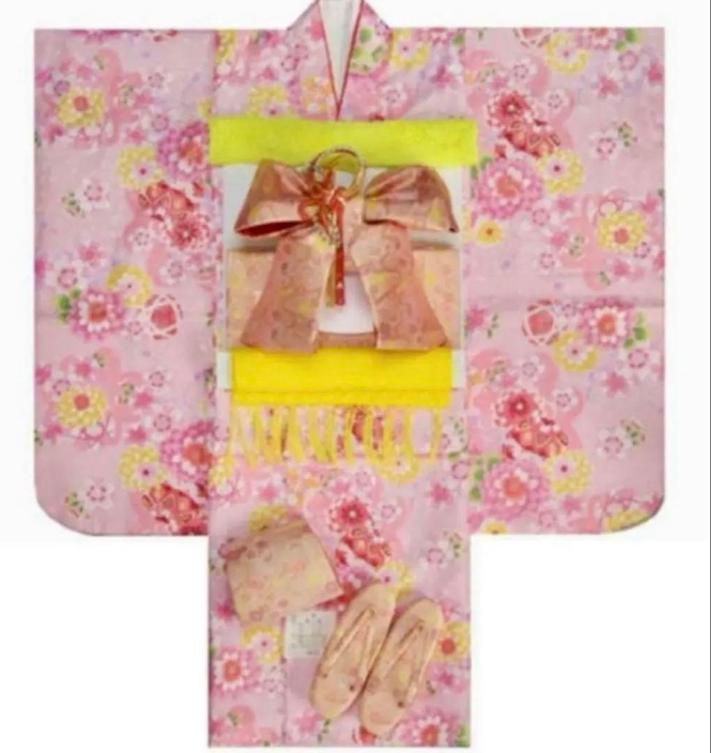 七五三(女の子　7歳) 花柄ピンク 着物セット