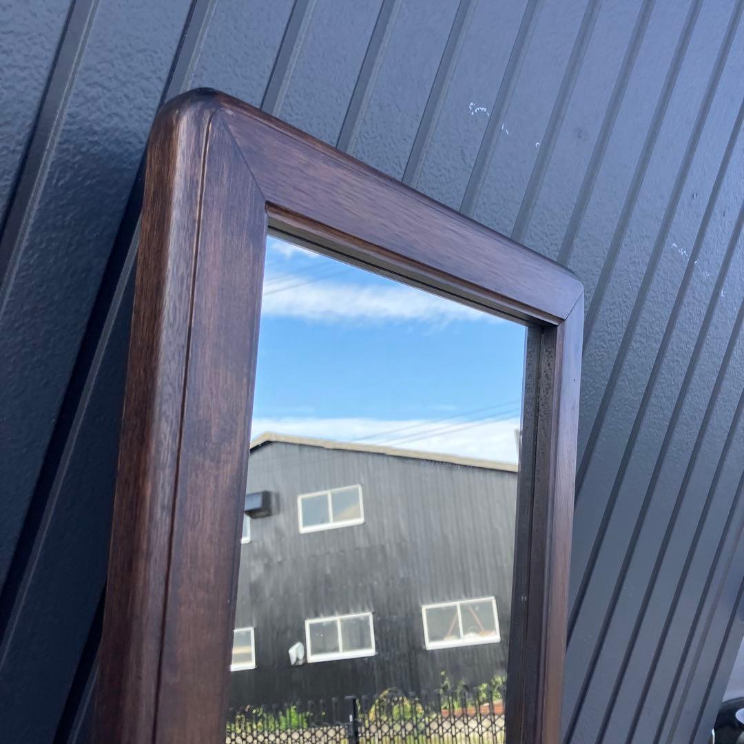 北欧レトロ 木製フレーム スタンドミラー 壁掛けミラー 姿見 等身鏡 ブラウン