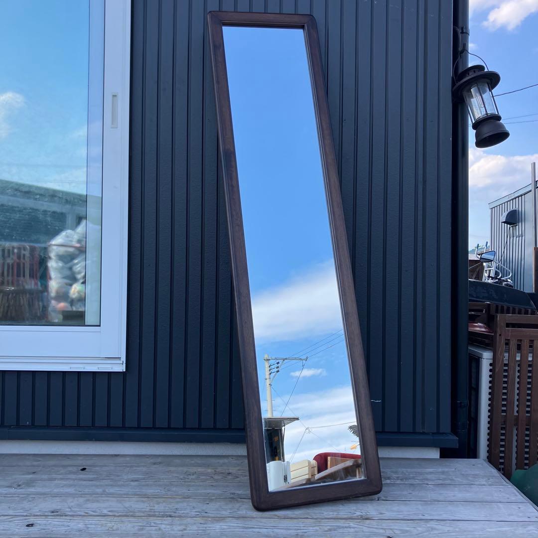 北欧レトロ 木製フレーム スタンドミラー 壁掛けミラー 姿見 等身鏡 ブラウン