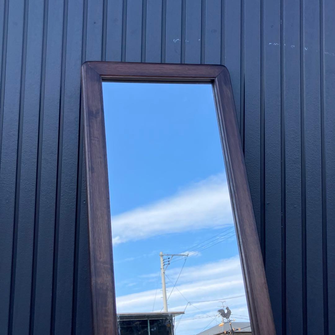 北欧レトロ 木製フレーム スタンドミラー 壁掛けミラー 姿見 等身鏡 ブラウン