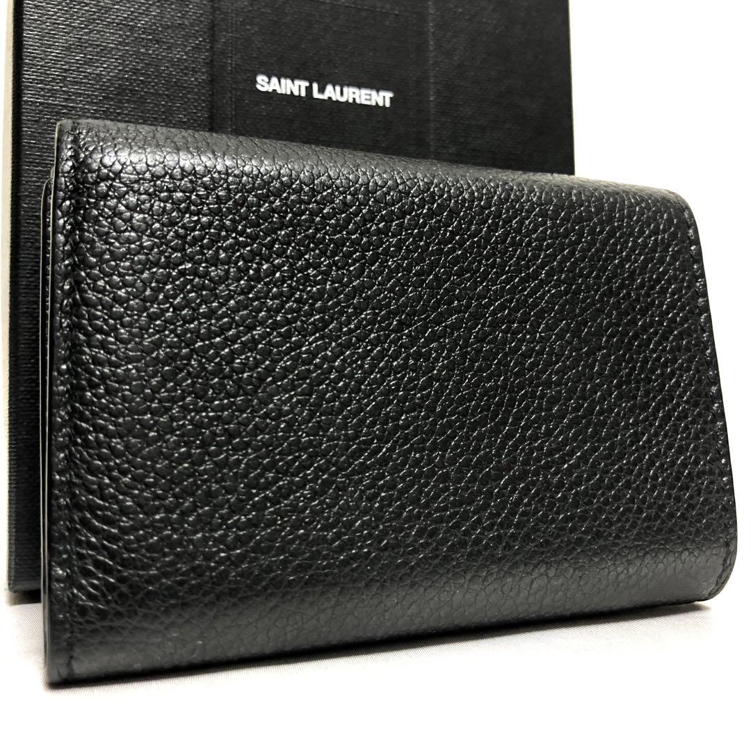 極美品　サンローランパリ　オリガミ　三つ折り財布　シボ革　レザー　黒　付属品◎