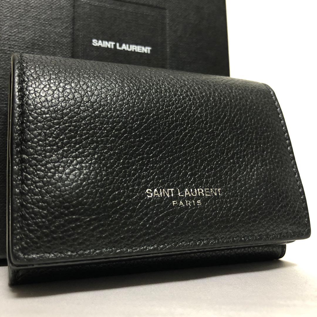 極美品　サンローランパリ　オリガミ　三つ折り財布　シボ革　レザー　黒　付属品◎