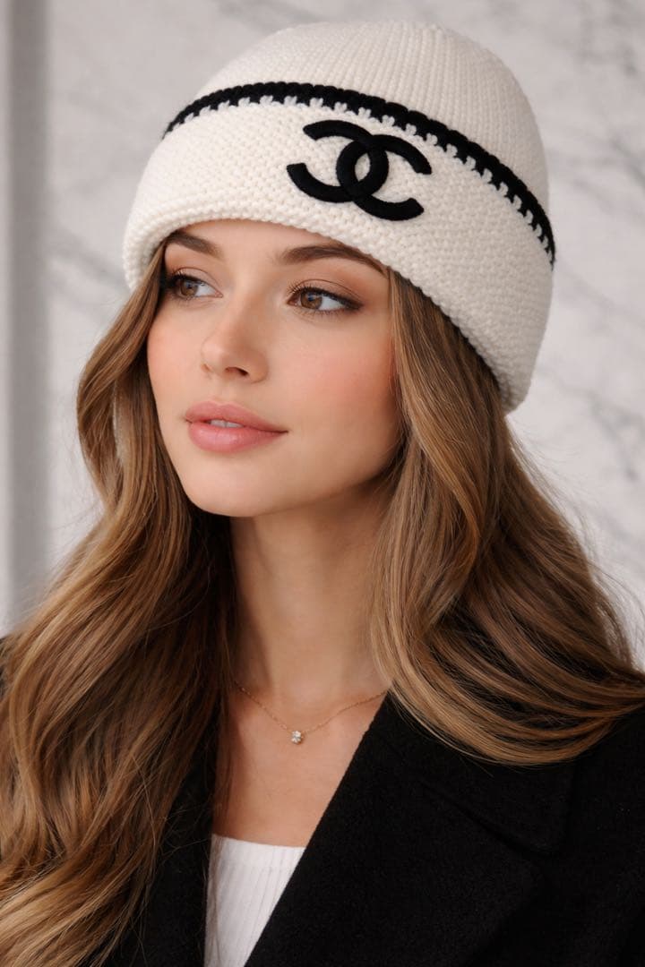 シャネル ニット帽 ココマーク ホワイト　ノベルティ