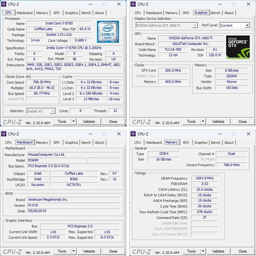 ゲーミングPC/Core i7 8700/GTX1660Ti/メモリ16GB