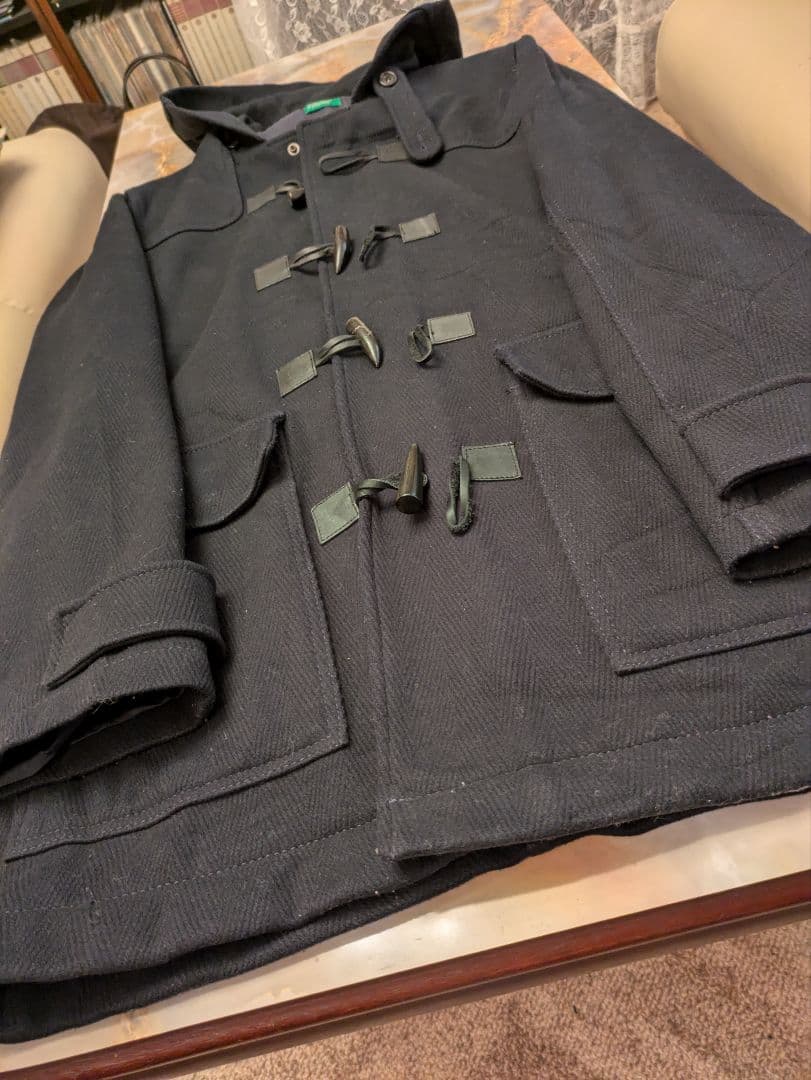 BENETTON カシミア混ウールダッフルコート　ミッドナイトブルー　イタリア製