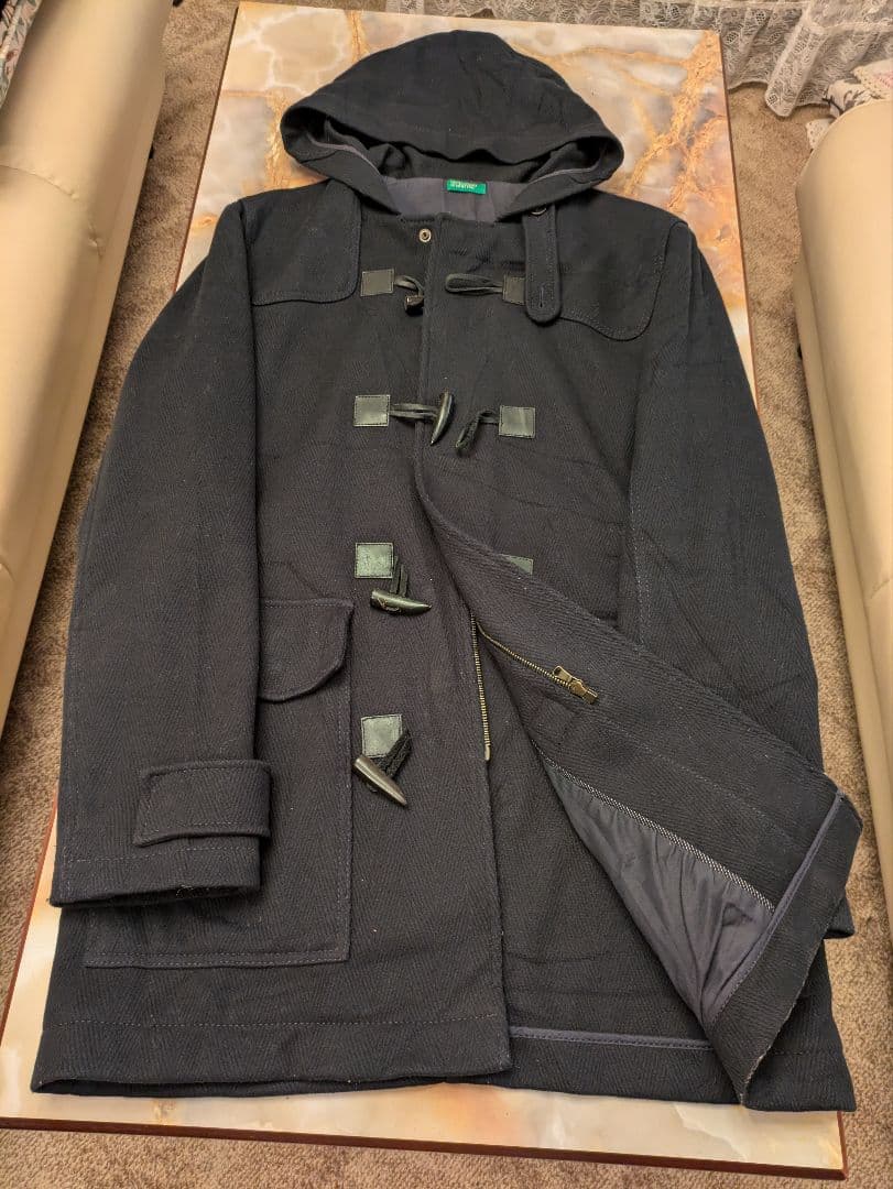 BENETTON カシミア混ウールダッフルコート　ミッドナイトブルー　イタリア製