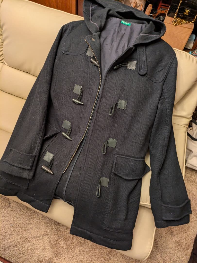 BENETTON カシミア混ウールダッフルコート　ミッドナイトブルー　イタリア製