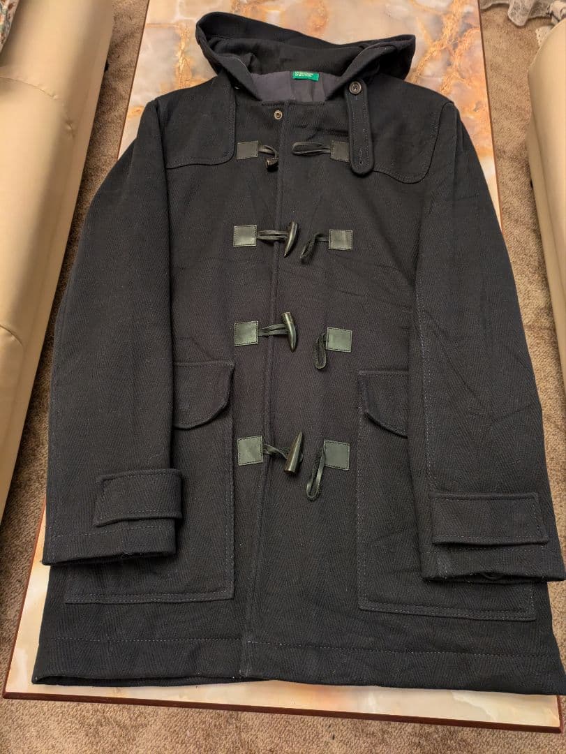 BENETTON カシミア混ウールダッフルコート　ミッドナイトブルー　イタリア製