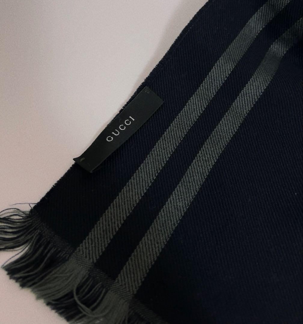 グッチ　GUCCI マフラー　GGマーク　ブラック×グレー
