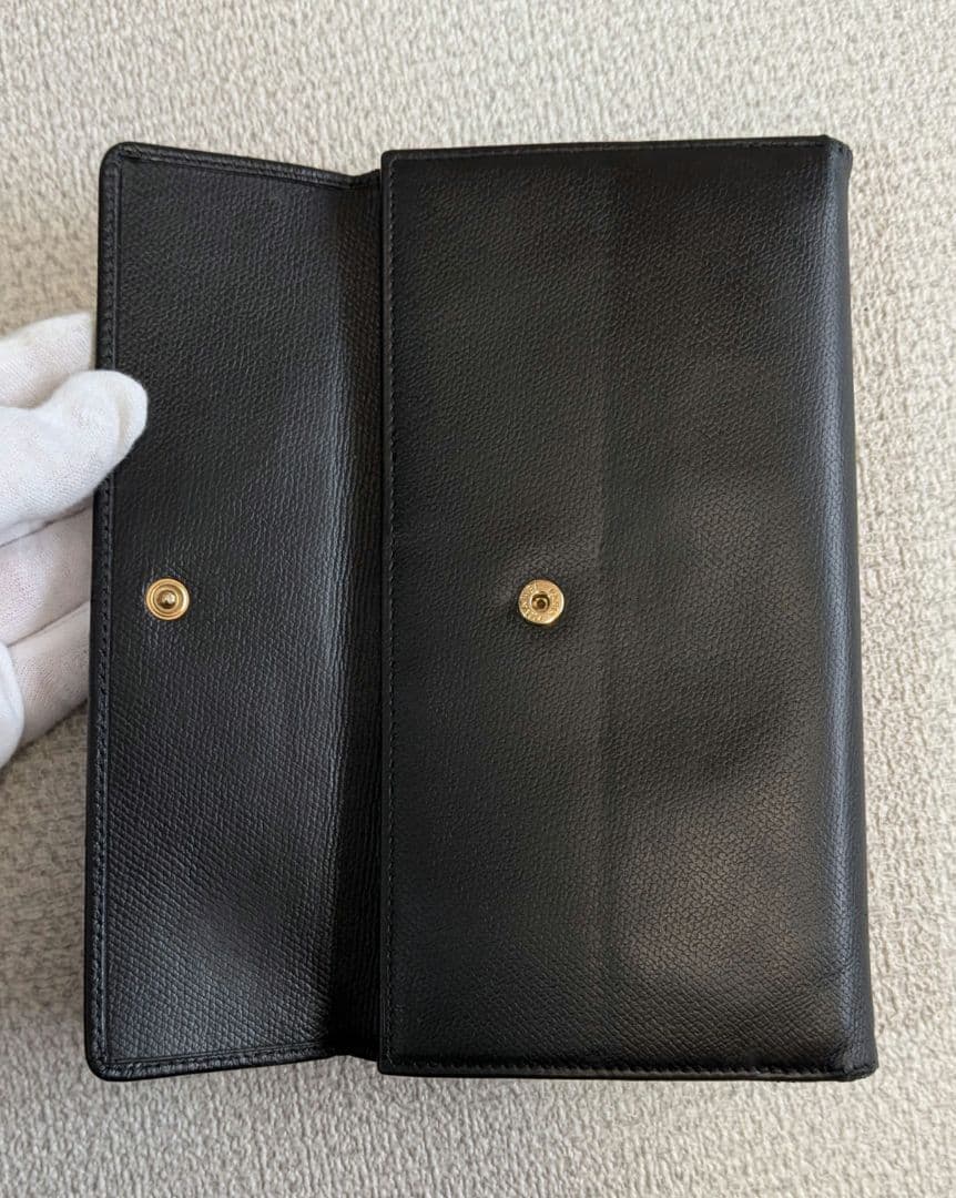 最終価格　シャネル　黒　Wホック長財布　カーフスキン　チェーン　ショルダー